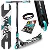 SOKE XTR Stunt Monopattino per Park e Street, ABEC-9, Nero/Turchese | Monopattino con tavola in alluminio 110 x 500 mm, barra a T in acciaio 575 mm, compressione HIC, ruote Hollow-Core da 110 mm