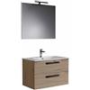 Mama Store Mobile bagno TEIA1 80cm Doppio Cassetto con lavabo, specchio e lampada QUERCIA NATURALE - MaMa Store