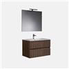 Mama Store Mobile bagno SILVAE 80cm Doppio Cassetto Cannettato con lavabo, specchio e lampada ROVERE SCURO - MaMa Store