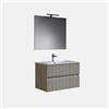 Mama Store Mobile bagno SILVAE 80cm Doppio Cassetto Cannettato con lavabo, specchio e lampada ROVERE GRIGIO - MaMa Store