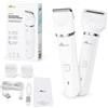 HOME Rasoio Corpo Donna 2 in 1, Tagliacapelli e Regolabarba con Testina Flottante, 2 Testine Intercambiabili, 2 Pettini Regolabili 3-6 e 9-12 mm, IPX7, per Capelli, Viso e Corpo