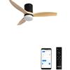 CREATE / WINDCALM S/Ventilatore da soffitto ABS con luce nero pale effetto legno chiaro con Wifi e telecomando / 40W, Silenzioso, Ø112 cm, 6 velocità, 3 temperature di luce, funzione estate-inverno