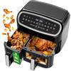 Gidgimo Friggitrice ad Aria Doppio Cestello, 10L XXL Capacità, Funzione 12 in 1, 50-200°C, 2800W Dual Basket Air Fryer con Finestra, Touchscreen, Cottura sana, veloce e versatile - Cooki G10 Pro
