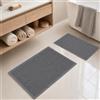 BUERPINKING Set di 2 tappeti da bagno lavabili, stile boho, antiscivolo, per bagno, lavanderia, cucina, 46 x 77 cm e 43 x 61 cm (grigio scuro)