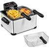 LIFEZEAL Friggitrice ad Olio con 1 Cestello Grande e 2 Piccoli(Argento, 5L)
