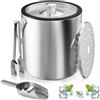 Yudobliss Contenitore per Cubetti di Ghiaccio, Rotondo, con Colino E Pinza per Ghiaccio, 2 L, in Acciaio Inox, con Pala, per Il Raffreddamento di Birra, Champagne