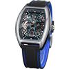 FORSINING Orologio da uomo con quadrante rettangolare meccanico automatico orologio da polso alla moda scheletro vintage Steampunk orologio cinturino in silicone, Blu, Cinturino