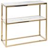 Beliani Consolle in vetro temperato bianco oro 80 x 30 cm mensola in acciaio inox
