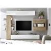 Web Convenienza Parete TV Attrezzata Collezione Sorano 2 C - Mobile Televisore in Legno con Ante a Ribalta Moderno - Color Bianco e Rovere Kadiz