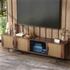 Goeria Mobile TV, lowboard con texture intagliata, porta TV in vetro temperato e striscia luminosa a LED