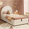 Kebnor Letto imbottito 90 x 200 cm, letto singolo con rete a doghe e testiera, letto per ragazzi, adatto per adulti e ragazzi, doghe in legno, facile da montare, velluto (velluto, beige)