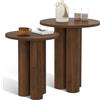 IDMarket - Set di 2 tavolini rotondi Eloise 35/40 cm, legno noce | 2 pezzi da divano, comodini con 3 gambe cilindriche e piano in legno effetto noce