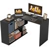 HOMCOM Scrivania Angolare per Computer, 110x100 cm con Scaffale Nero | Scrivania ad L, con Cassetto in Tessuto, Tavolo per PC, per Camera da Letto, Ufficio Studio