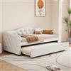 Lcoho Letto giornaliero, 90 x 200 cm, con letto estraibile, divano letto, letto singolo (senza materasso), lino, stile minimalista (beige)