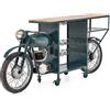 Capra Group Tavolo Consolle bar Triumph motorbike vintage, colore verde bottiglia, artigianale, con piano in legno massello di mango e struttura in ferro 226Dx46Wx99H cm, con portabottiglie integrato