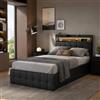 JiaOyu Moderno letto imbottito, 90 x 200 cm, con illuminazione a LED e funzione di | Letto singolo 90 x 200 cm, letto idraulico con vano portaoggetti e rete a doghe, letto per ragazzi con schienale