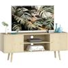 HOMCOM Mobile Porta TV Fino a 55 con 2 Armadietti con Ante Color Legno | Mobile TV, 2 Ripiani Aperti, Gambe in Lino, Mobiletto per Televisore, Soggiorno, Salotto, 120x34x50 cm