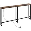 HOMCOM Tavolo Consolle Ristretto Porte USB 160x20x80 cm Marrone Rustico | Stile Industriale, Stazione di Ricarica, Consolle Ingresso, Legno e Acciaio, per Soggiorno, Camera da Letto, Salotto