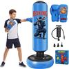 Qoosea Sacco da Boxe per Bambini, 165cm Stabile Pungiball Bambini con Guantoni de Box, Sacco da Boxe da Terra Gonfiabile per Taekwondo Karate MMA, Regalo per Ragazzi Ragazze