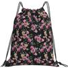 OAZCVBNN Black Blackgound Rose Print Uomo Donna Leggero Pieghevole Coulisse Borsa Sport Viaggi Yoga Allenamento Zaino