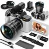 NBD Fotocamere digitali 5K per fotografia, fotocamera da viaggio con zoom 16X con schermo flip a 180°, fotocamere Vlogging da 64 MP per YouTube, messa a fuoco automatica, obiettivo macro, 2 batterie e
