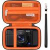 Supmay Cassa da trasporto per Sony RX100 VII/RX100 VI/RX100 V/RX100 IV/RX100 III Premium Compact Camera, Borsa da viaggio con portafoglio con tasca in rete a cerniera per cavo di ricarica, Arancione