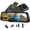 CAMECHO Mirror Dash Cam Schermo da 9.66 pollici 4K dual camma anteriore posteriore per auto -telecamera posteriore con WiFi registrazione loop e sensore di gravità WiFi, assistenza al parcheggio
