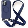 2NSPDRGNI Magnetica Cover con Collana Compatibile con iPhone 16 Pro,Case con Laccio per Il Collo Custodia con Cordino,Blu
