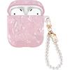 DiyGody Custodia Scintillante in Silicone Compatìbile con AirPods 1&2, Anti-Smarrimento Antiurto Custodia Protettiva con Portachiavi in Perle per Donne & Ragazze [Rosa Scintillante]