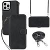 ELTEKER Custodia Cover per iPhone 13 Pro Max - Portafoglio a Libro in Pelle Con Cordino - Nero