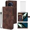 Tothedu Custodia per OnePlus 11, cover per One Plus 11 5G PHB110 con vetro temperato, custodia in pelle con porta carte di credito, telefono per OnePlus 11 5G Marrone
