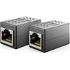 deleyCON 2x Adattatore RJ45 (1000 Mbit) - Giunto per Prolungare Cavi LAN Gigabit - Connettore Ethernet Compatibile con Cavi Cat8, Cat7, Cat6, Cat5 - Supporta DSL e PoE - 2 Porte RJ45 Femmina - Nero