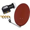 HB-Digital Impianto digitale satellitare HD 60 cm in acciaio a specchio rosso mattone + Twin LNB 2 partecipanti per la ricezione di segnali DVB-S/S2 Full HD 3D 4K Ultra HD (UHD) + spina in omaggio