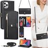 ELTEKER Cover compatibile con iPhone 12 Pro Max con Cordino Tracolla, Custodia a Libro in Pelle con Porta Carte Portafoglio [Cinghia regolabile] [9 Slot per schede] - nero