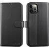 Lensun Custodia per iPhone 12 Pro Max, Cover in Vera Pelle [RFID Blocking] Libro con Portafoglio Chiusura Magnetico Flip Custodie Cuoio per Telefono iPhone 12 Pro Max - Nero
