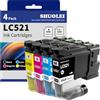 SHUOLEI LC521 LC521VAL DCPJ1260W Cartucce d'inchiostro Compatibili con Brother LC 521 LC521XL Multipack DCPJ1310DW DCPJ1313DW DCPJ1360DW DCPJ1460DW (4 Pack, Nero/Ciano/Magenta/Giallo)