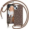 Coiwxmoi Custodia per iPhone 15 con Nastro Leopardato,Nero | Motivo con Catena,Custodia Protettiva da Appendere con Cordino,Silicone TPU per iPhone 15 6.1