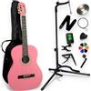 AMROVA Pack Chitarra Classica 4/4 per Mancino (Adulto) Supporto Chitarra + Poggiapiedi + 9 Accessori Corte Video e CD (Rosa)