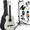 AMROVA Pack Chitarra Classica 4/4 per Mancino (Adulto) Supporto Chitarra + Poggiapiedi + 9 Accessori Corte Video e CD (Bianco)