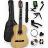 AMBRE Pack Chitarra Classica 4/4 (Adulto) + 10 Accessori (Custodia, Supporto da parete, Accordatore, Cinghia, Capotasto Archi, 6 plettri, Scatola, Manovella) + Corsi Video & CD (Naturale, 1/2, Destro)