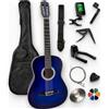 AMBRE Pack Chitarra Classica 4/4 (Adulto) + 10 Accessori (Custodia, Supporto da parete, Accordatore, Cinghia, Capotasto Archi, 6 plettri, Scatola, Manovella) + Corsi Video & CD (Blu, 1/2, Sinistra)