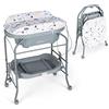 COSTWAY Fasciatoio con Vaschetta Bagnetto 2 in 1 Pieghevole (Grigio) | Fasciatoio con Materassino, Cestino Portaoggetti, Ruote con Freno, Portata 35kg+15kg