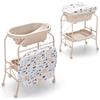 LIFEZEAL Vaschetta Bagnetto Neonato, 0-12 Mesi, con Fasciatoio, Vaschetta Bagnetto Neonato Pieghevole, con Materassino Fasciatoio, Ripiano Portaoggetti e Ruote, Tubo in Ferro, Portata 35 kg (beige)