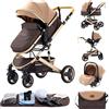 GLOKID Passeggino 3 in 1, Passeggino Canne, Trio, adattatori universali, carrozzina per bambini fino a 25 kg, 4 ruote con ammortizzatori, navicella, grandi ruote, pieghevole con H530 kaki