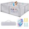 RELAX4LIFE Recinto Bambini con Base a Ventosa,Box Giochi, 4 Anelli e 50 Palline, 2 Entrate Laterali, Tasca Portaoggetti e Borsa Trasporto, Rete Traspirante (Grigio Chiaro, 189 x 158 cm)