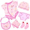 Miunana vestiti + 5 accessori per bambole da 35-43 cm | vestito da orso rosa + cappello + asciugamano + pannolino + panno per la bocca + calzini rosa