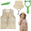 EQLEF Kit Esploratore Bambini, Ragazzi e Ragazze Avventura Costume Safari Outfit Explorer Gilet e Cappello, Ingranditrice e Pincette per Adventure Kit Vecchi Scoperta All'aperto (Per 9-11 anni)