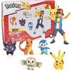 Pokémon Set di 6 statuine Pokémon Battle Ready! - Cenere e Pikachu lanciando da 11,4 cm, Charmander, Rowlet, Piplup, Zorua - Licenza Ufficiale - Cestino pasquale regalo per bambini, ragazzi e ragazze