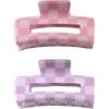 JIHUOO 2 fermagli per capelli rettangolari a scacchi, colore primaverile, resistenti, per coda di cavallo, clip antiscivolo per capelli, graziose forcine per capelli, accessori estetici, viola e rosa