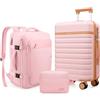 UKEIN Set di 3 valigie, bagaglio a mano da 20 pollici con ruote girevoli, set di valigie rigide in PC con serratura TSA, valigia resistente da portare con zaino da viaggio per uomo, Rosa, 3 piece set